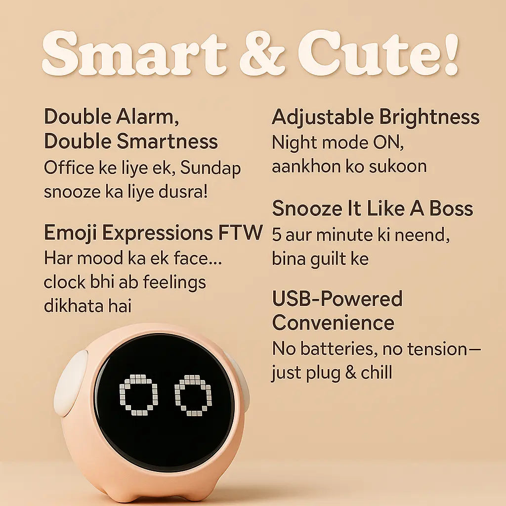 Emoji Alarm Clock Night Light Lamp Dual Alarm Setting, Adjustable Brightness Digital Clock - Kalesh Monk