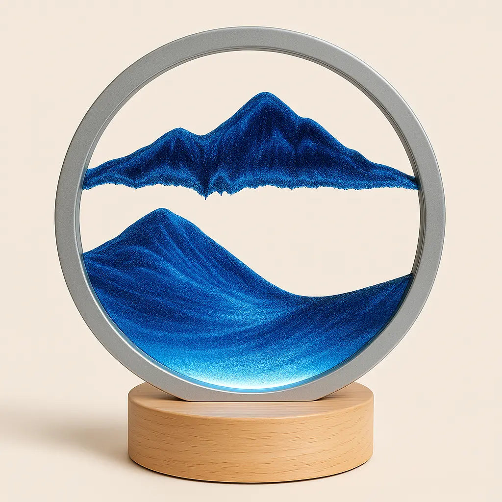 Blue Mountain Flowing Sand Art Sand Art Table Lamp – 360° Moving Quicksand Decor with Dimmable LED Light & 7 Modes | Soothing Bedside & Desk Lamp Gift - Kalesh Monk
