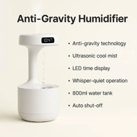 Anti-Gravity Water Droplet Humidifier with LED Clock | 800ml Cool Mist Ultrasonic Air Purifier for Bedroom, Desk & Home Decor – Type-C Powered & Silent Operation - Kalesh Monk