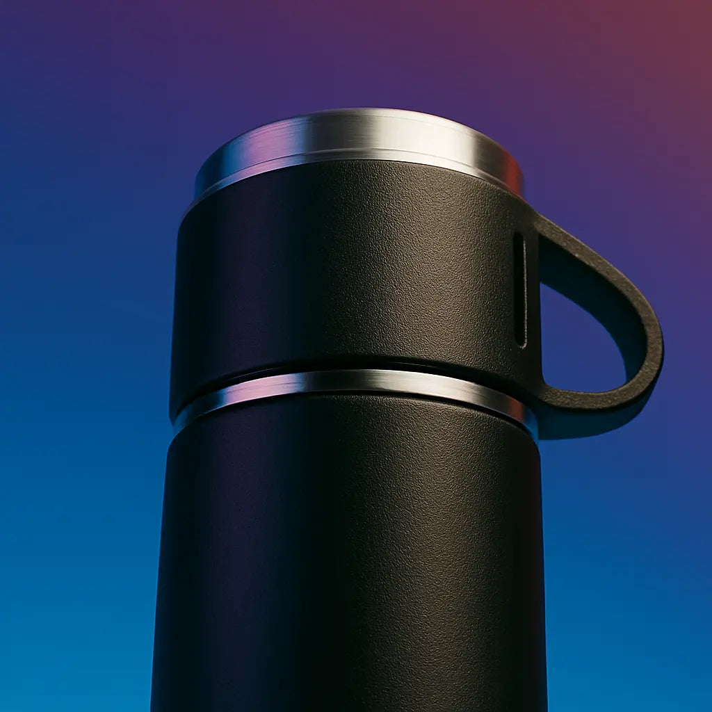 Kalesh Monk 500ml Stainless Steel Thermos Flask – Vacuum Insulated, Double Wall, Leak-Proof Travel Bottle with 2 Cups | Hot & Cold Flask for Office, Gym, School, Home – Bliss Black - Kalesh Monk