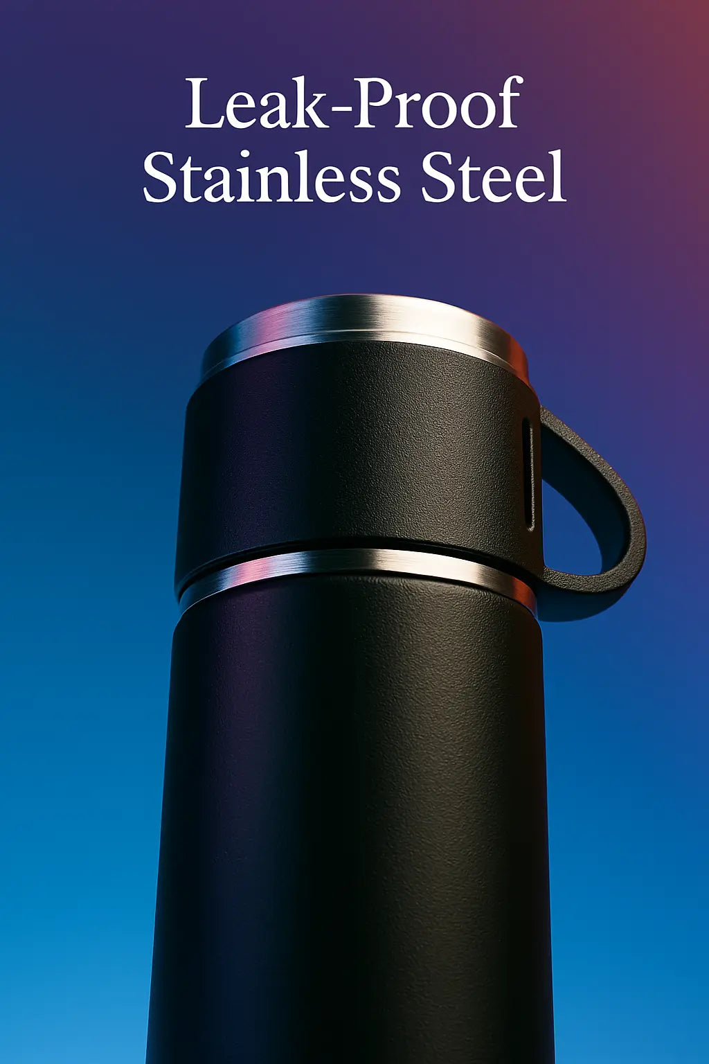 Kalesh Monk 500ml Stainless Steel Thermos Flask – Vacuum Insulated, Double Wall, Leak-Proof Travel Bottle with 2 Cups | Hot & Cold Flask for Office, Gym, School, Home – Bliss Black - Kalesh Monk