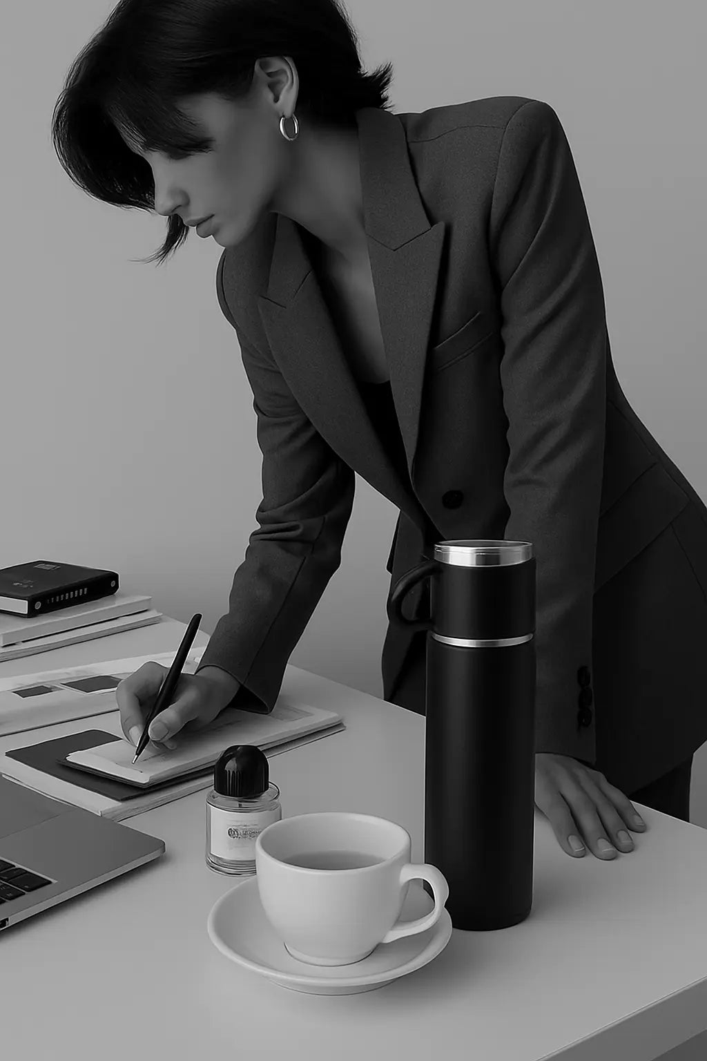 Kalesh Monk 500ml Stainless Steel Thermos Flask – Vacuum Insulated, Double Wall, Leak-Proof Travel Bottle with 2 Cups | Hot & Cold Flask for Office, Gym, School, Home – Bliss Black - Kalesh Monk