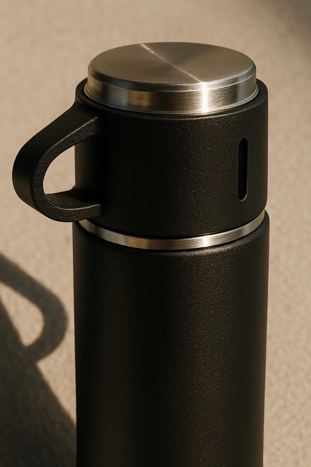 Kalesh Monk 500ml Stainless Steel Thermos Flask – Vacuum Insulated, Double Wall, Leak-Proof Travel Bottle with 2 Cups | Hot & Cold Flask for Office, Gym, School, Home – Bliss Black - Kalesh Monk