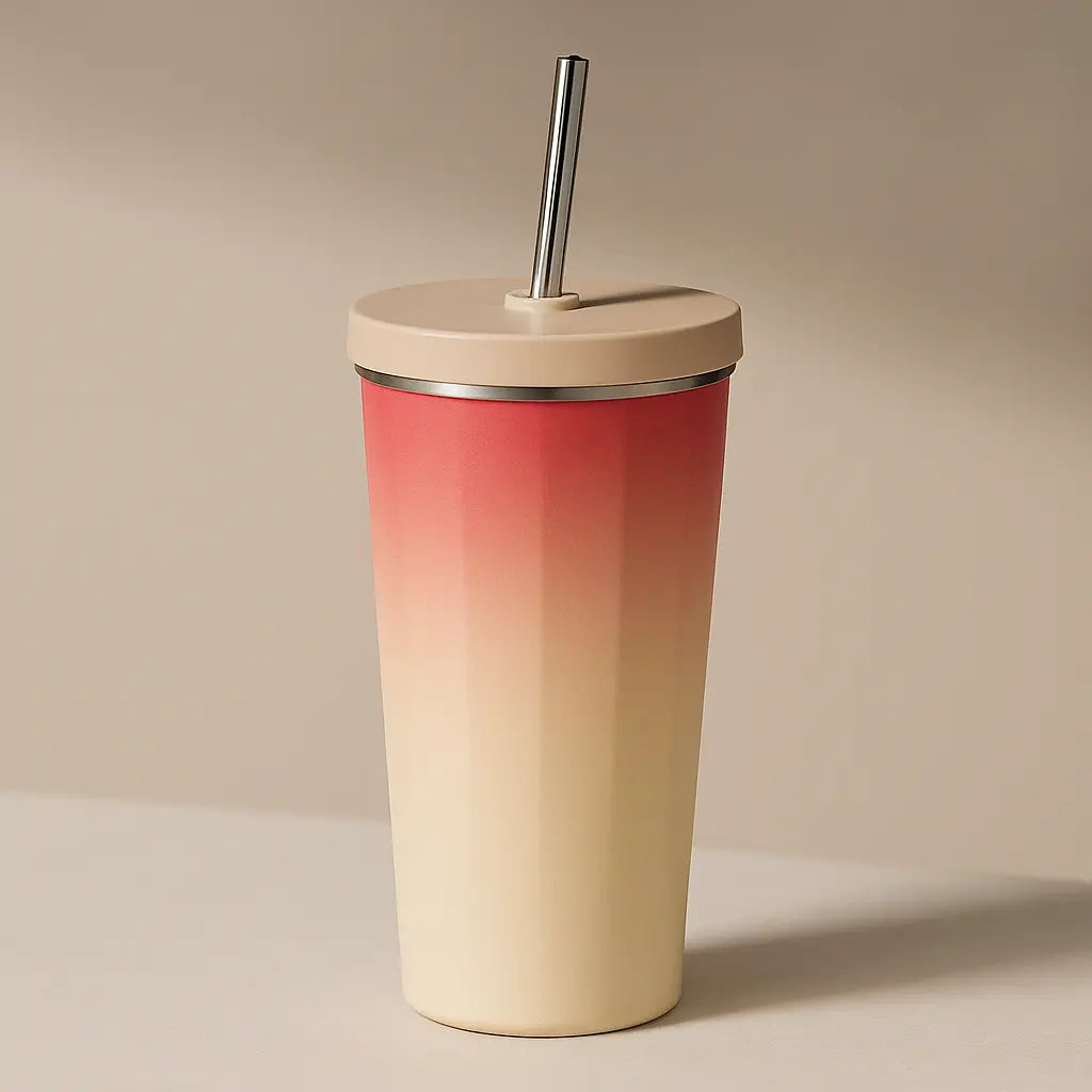 Gradient Stainless Steel Vacuum Insulated Tumbler with Lid & Straw | Reusable Travel Coffee Cup for Hot & Cold Drinks – 500ml