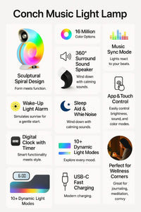 Conch Music Light Lamp, Desktop Smart Speaker Atmosphere Light, Alarm Clock Wake Up Light, Symphony Dynamic Smart Night Light Table Lamp, APP Control Light Adjustment with 2000mAh Battery - Kalesh Monk
