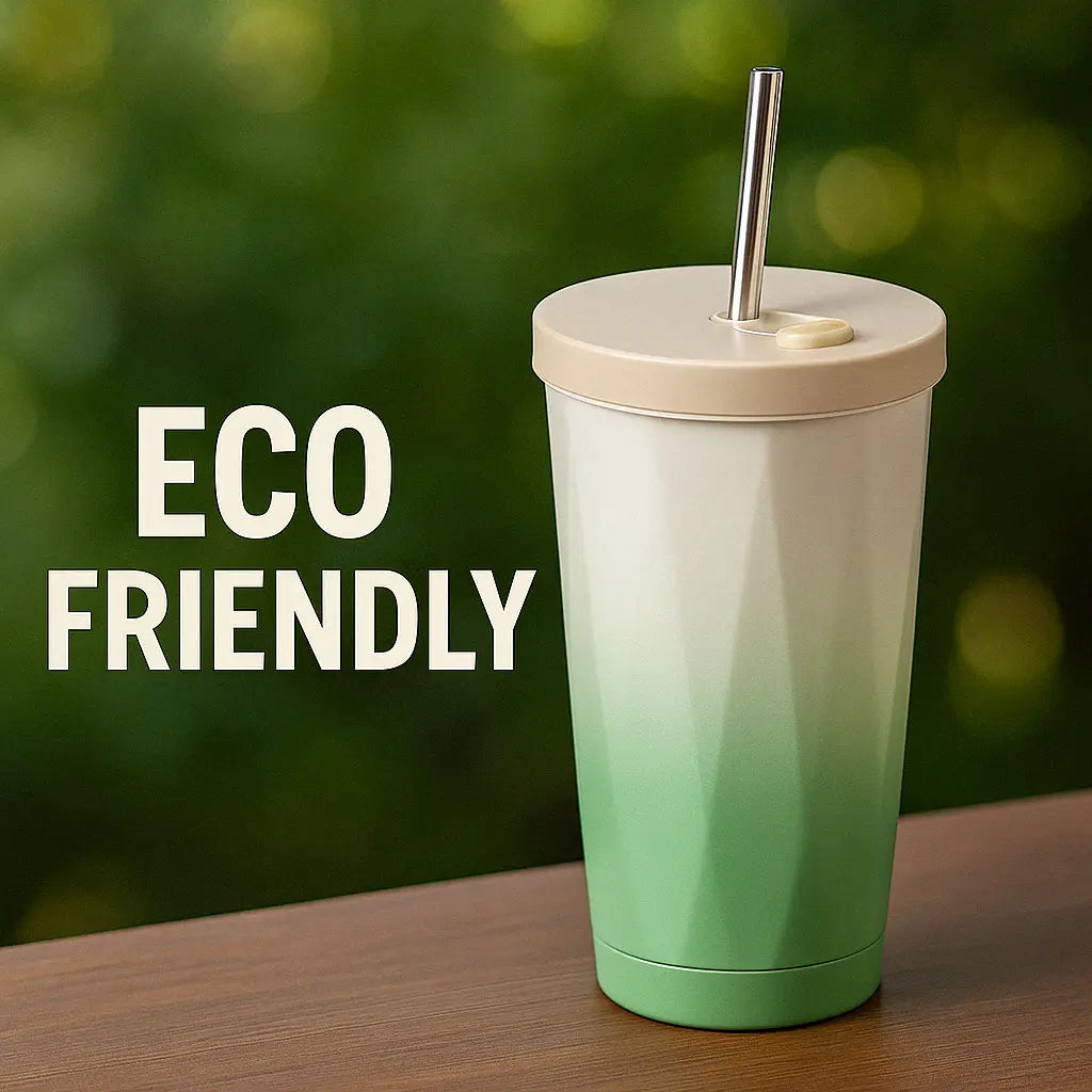 Gradient Stainless Steel Vacuum Insulated Tumbler with Lid & Straw | Reusable Travel Coffee Cup for Hot & Cold Drinks – 500ml