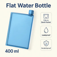 Slim Flat Water Bottle 400ml – Notebook Style, Leakproof & BPA-Free Plastic | Portable, Scratch-Resistant, Pocket-Friendly Travel Bottle for Office, Gym & Daily Use