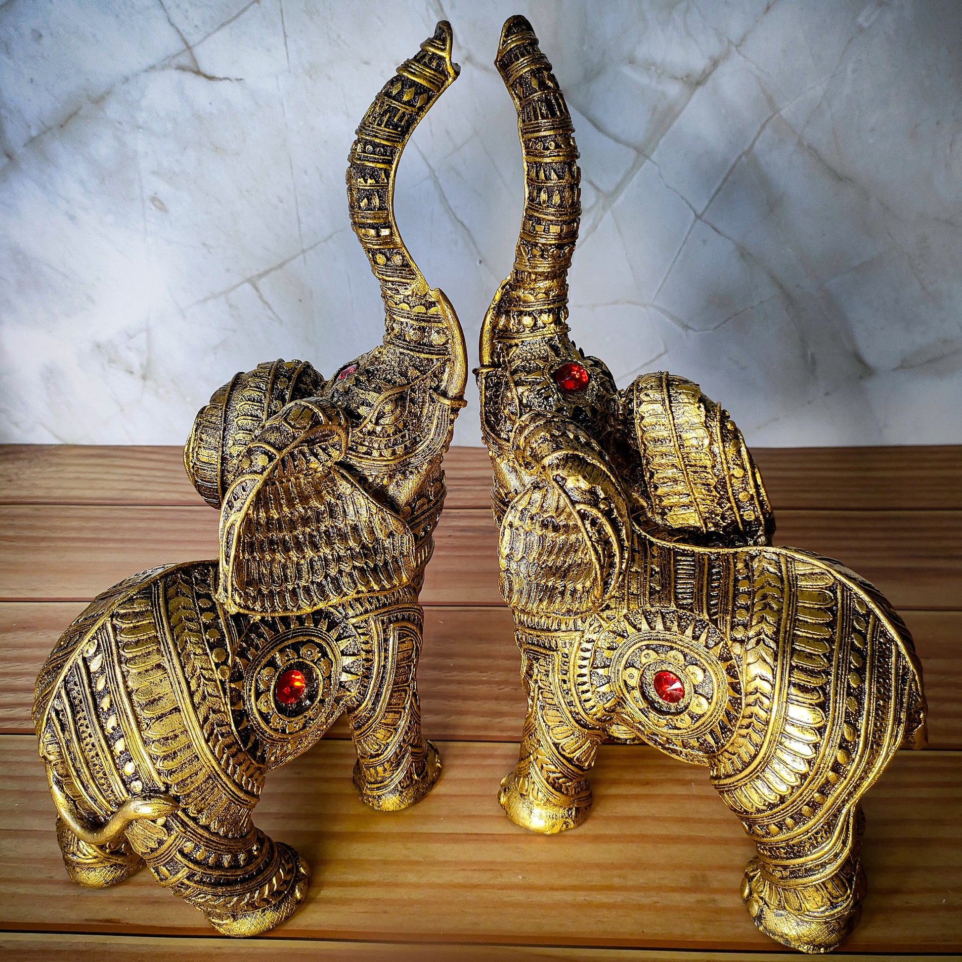 Set Of 2 Trunk Up Elephant Family Statue Showpiece Figurine indian Handicraft