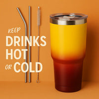 Stainless Steel Tumbler, Insulated Coffee Tumbler Cup with Lid Mug Double Wall Water Travel Coffee Cup for Home, Office, 880 ML (Yellow Red)