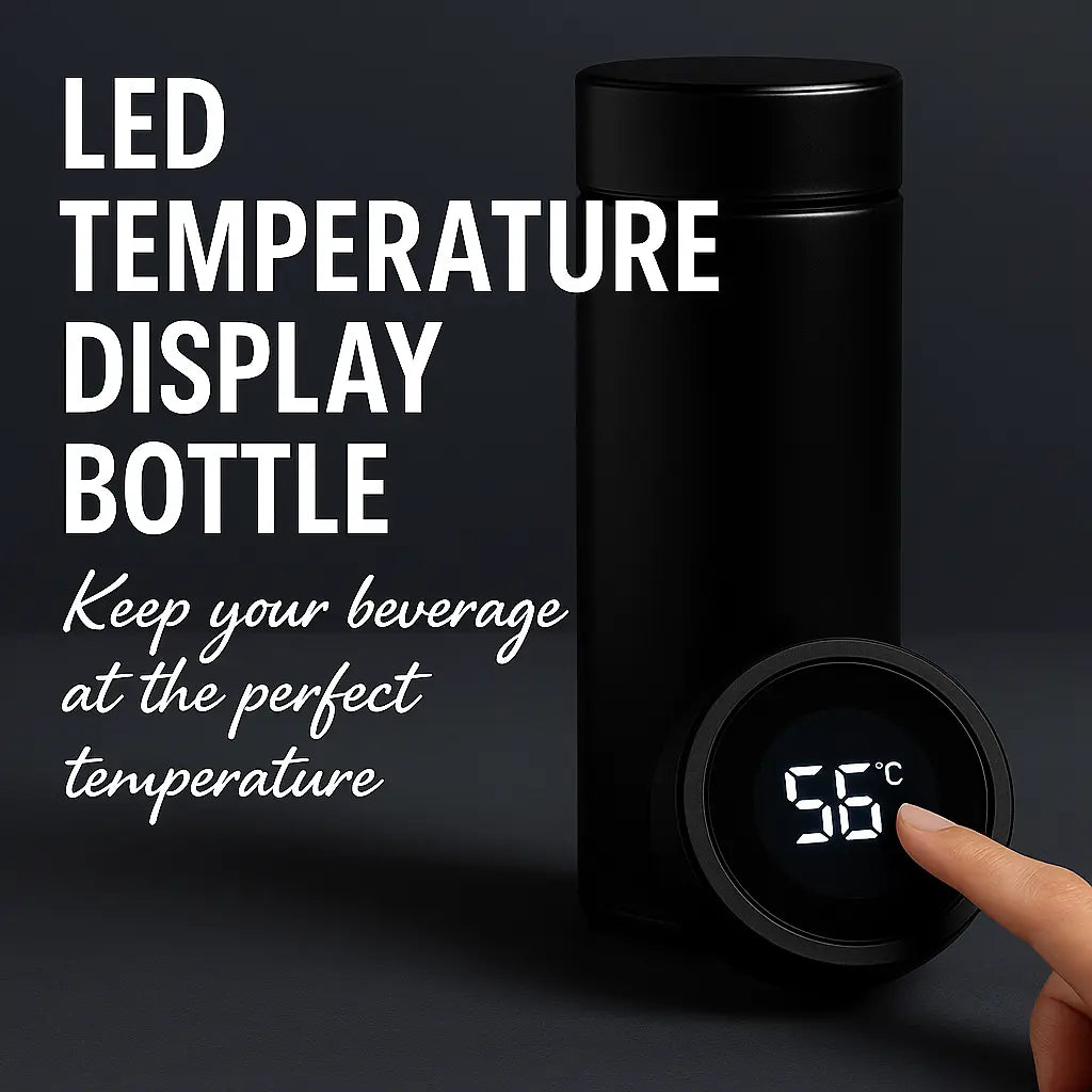 Smart LED Temperature Display Bottle – 500ml Black Stainless Steel Thermos Flask for Hot & Cold Drinks | Insulated Leakproof Travel Bottle  (Pack of 1, Black, Steel)