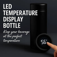 Smart LED Temperature Display Bottle – 500ml Black Stainless Steel Thermos Flask for Hot & Cold Drinks | Insulated Leakproof Travel Bottle  (Pack of 1, Black, Steel)