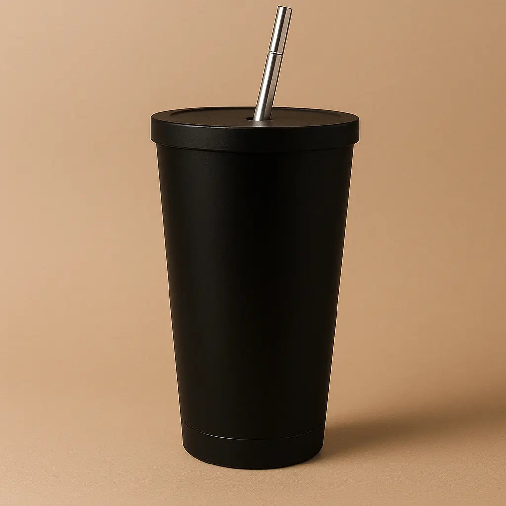 Tumbler Bottle | Tumbler with Straw and Lid, Insulated Tumbler, Double Wall Insulated Travel Tumbler, Hot & Cold Thermos Sipper, Stainless Steel Leak Proof (Black)