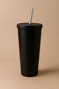 Tumbler Bottle | Tumbler with Straw and Lid, Insulated Tumbler, Double Wall Insulated Travel Tumbler, Hot & Cold Thermos Sipper, Stainless Steel Leak Proof (Black)