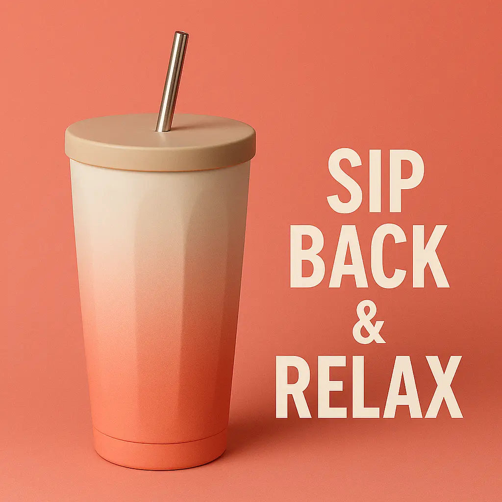 Gradient Stainless Steel Vacuum Insulated Tumbler with Lid & Straw | Reusable Travel Coffee Cup for Hot & Cold Drinks – 500ml