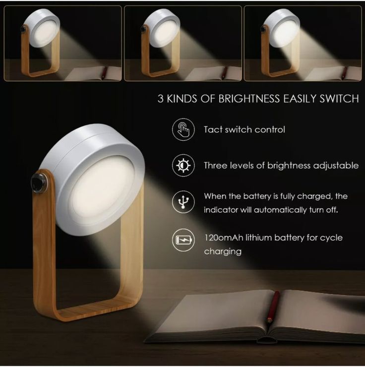 4-in-1 Foldable Table Lamp, USB Rechargeable LED Light, Wooden Handle Portable Lantern Light and Flashlight