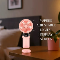 Portable Handheld Fan – Foldable, Rechargeable & USB-Powered Cooling Fan with LED Display - Kalesh Monk