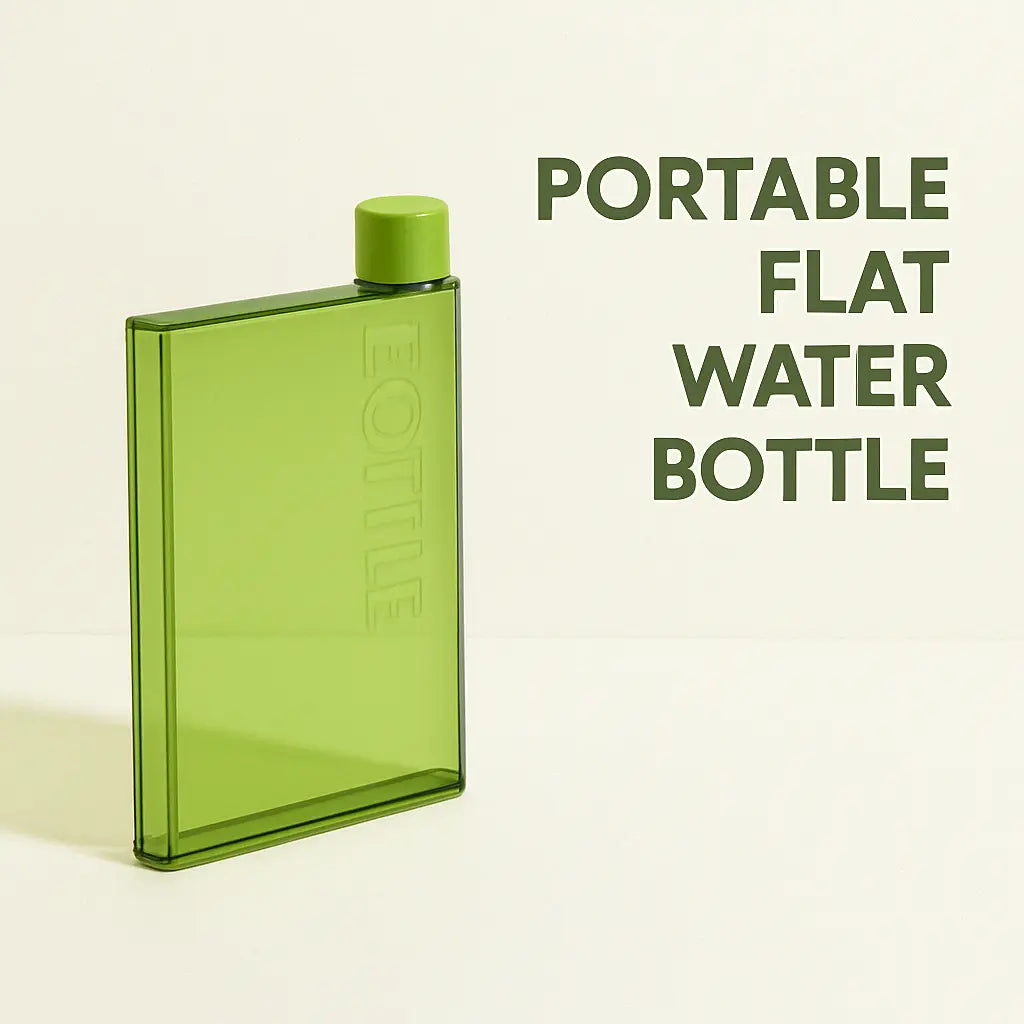 Slim Flat Water Bottle 400ml – Notebook Style, Leakproof & BPA-Free Plastic | Portable, Scratch-Resistant, Pocket-Friendly Travel Bottle for Office, Gym & Daily Use