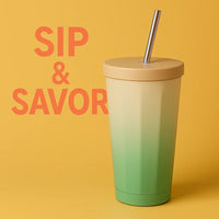 Gradient Stainless Steel Vacuum Insulated Tumbler with Lid & Straw | Reusable Travel Coffee Cup for Hot & Cold Drinks – 500ml