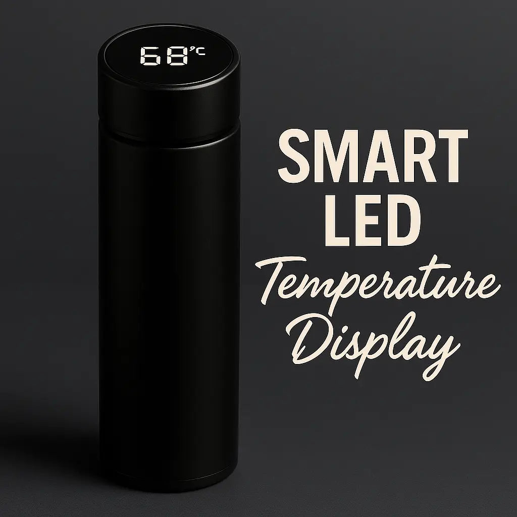 Smart LED Temperature Display Bottle – 500ml Black Stainless Steel Thermos Flask for Hot & Cold Drinks | Insulated Leakproof Travel Bottle  (Pack of 1, Black, Steel)