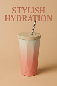 Gradient Stainless Steel Vacuum Insulated Tumbler with Lid & Straw | Reusable Travel Coffee Cup for Hot & Cold Drinks – 500ml