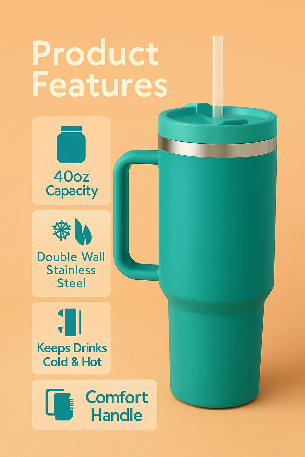 1180ml Stainless Steel Insulated Tumbler with Handle & Straw – Big Mood Mug for Coffee, Water, Iced Drinks | Leak-Proof, BPA-Free, Travel-Ready & Desk-Approved – Sip Hot, Sip Cold, Stay Kalesh