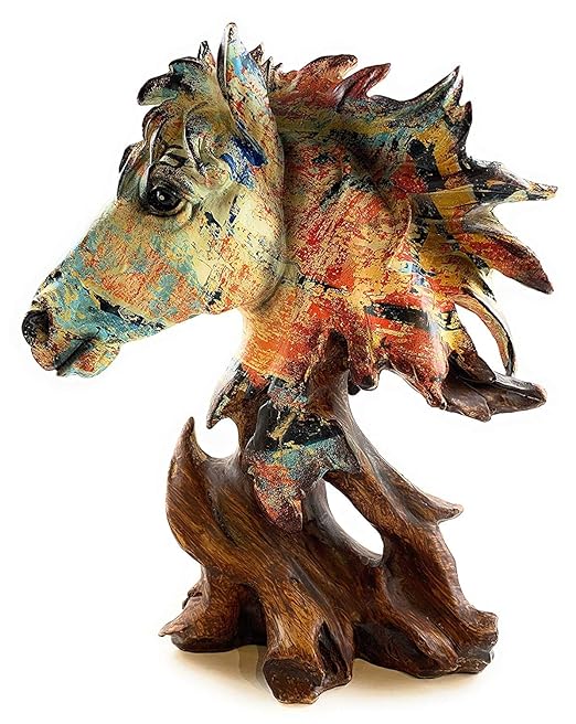 Horse Statue, Horse Lover Horse Art Resin Statue Decorative Home And Office Decorative Ornament For Desktop Bookshelf Wine Cabinet Attract Luck And Fortune-Horse Head A - Kalesh Monk