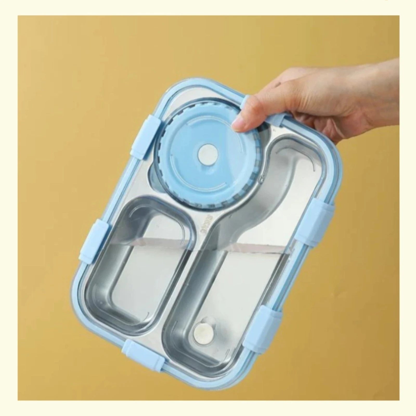 Stainless Steel Bento Lunch Box (3 Grid) With Bowl - Kalesh Monk