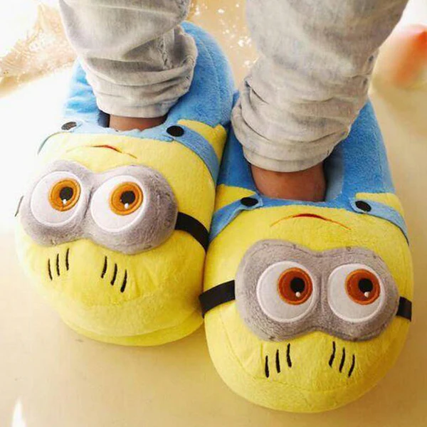 Minions Slippers Plush Lining Non Slip Winter House Slippers for Couples Christmas Gift (Universal Size)