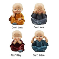 Mini Buddha Monk Statues Set of 4  – Peaceful Decorative Showpieces for Home, Car Dashboard & Gifting