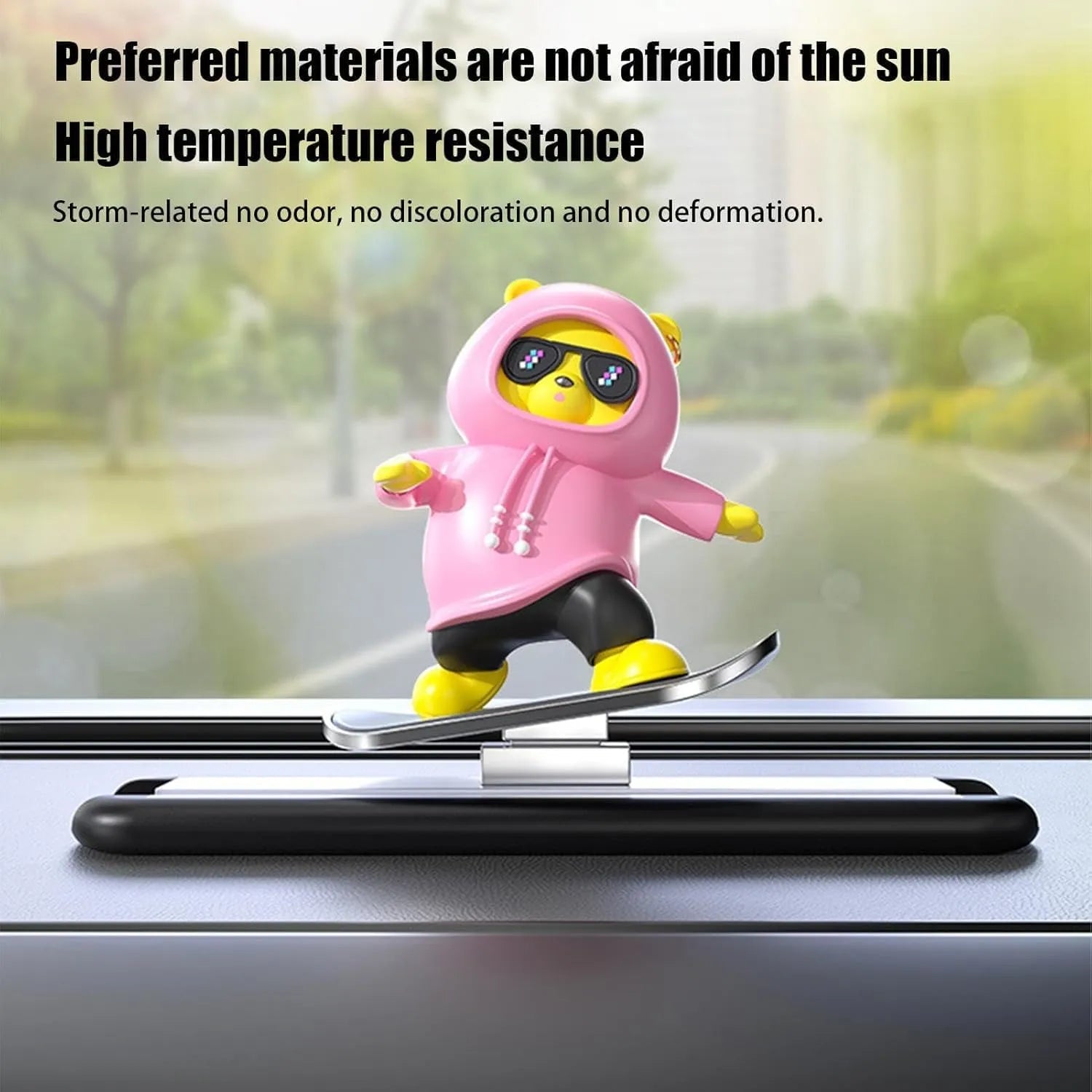 Sliding Bear Dashboard Toy – Wind-Up Skateboard Animal Figurine for Car Decor, Home Shelf & Desk Fun – No Battery Motion Ornament