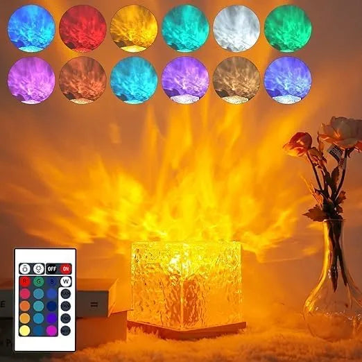 Dynamic Rotating Water Ripple Night Light, Color Changing Crystal Lamp with Remote