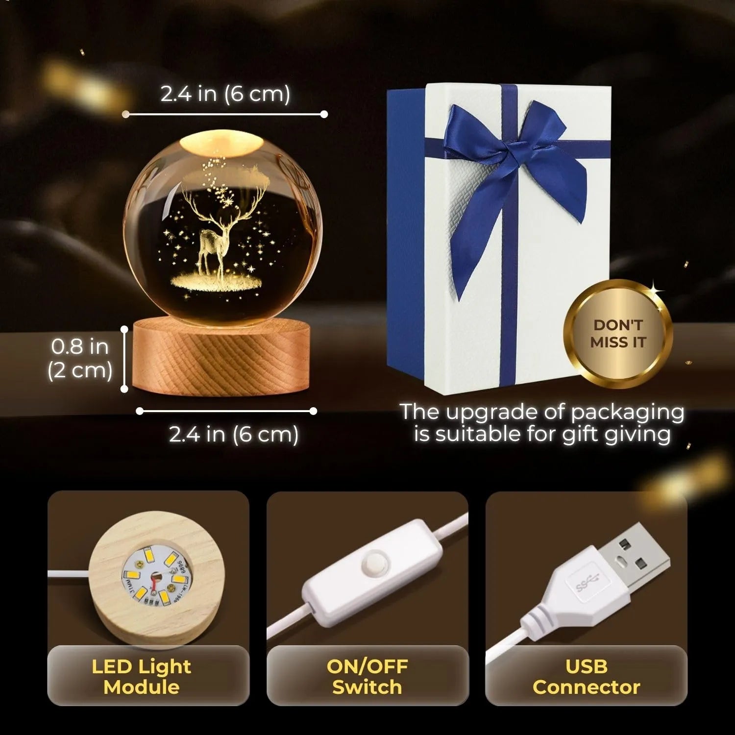 3D Crystal Ball Nightlight Decolamp Solar System Model Decor Science Astronomy Celestial Sphere Cool Desk Present Space Gifts Decor