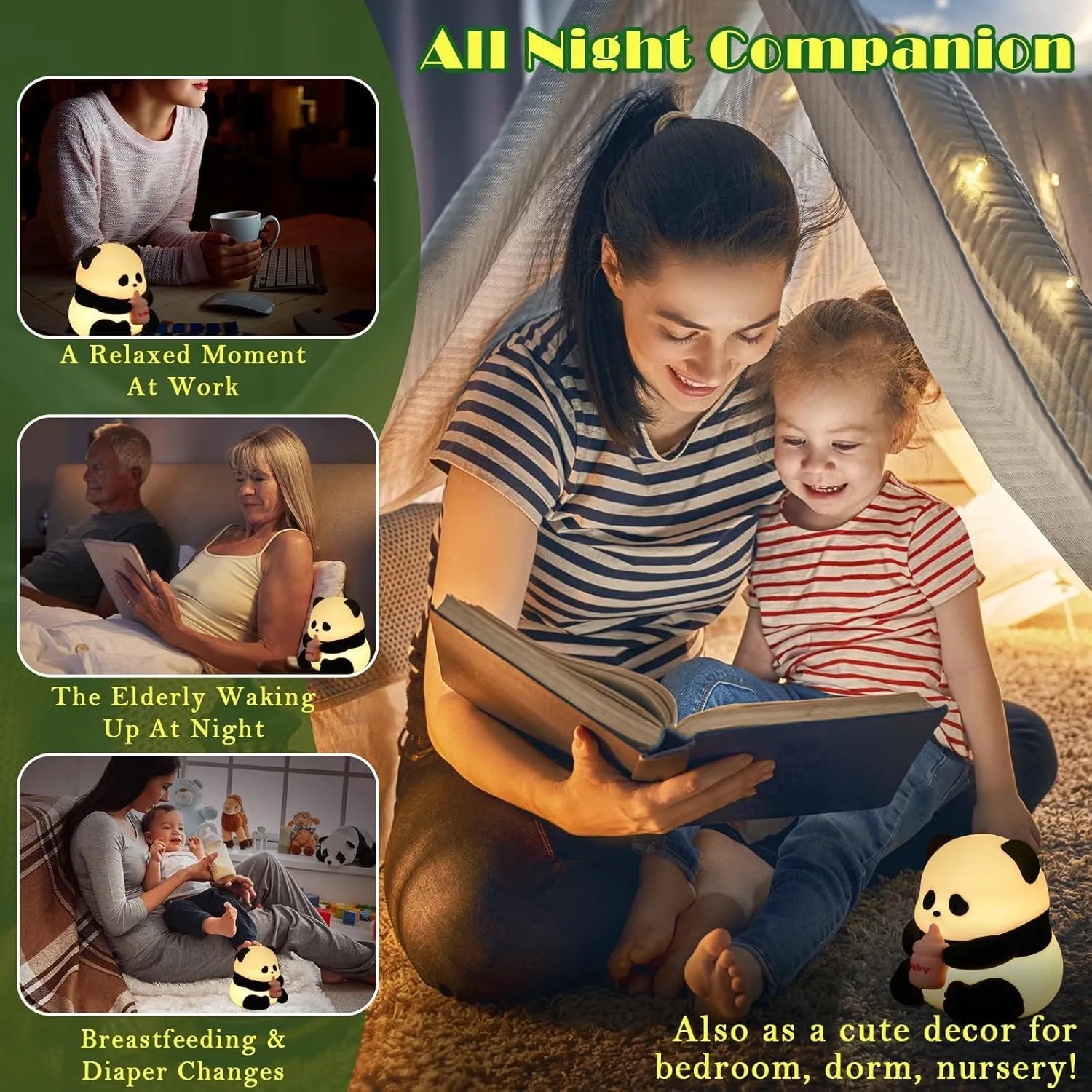 Silicone Baby Panda Night Lamp – Cute Rechargeable LED Bedside Light | 7-Color Changing Lamp for Bedroom & Gifting