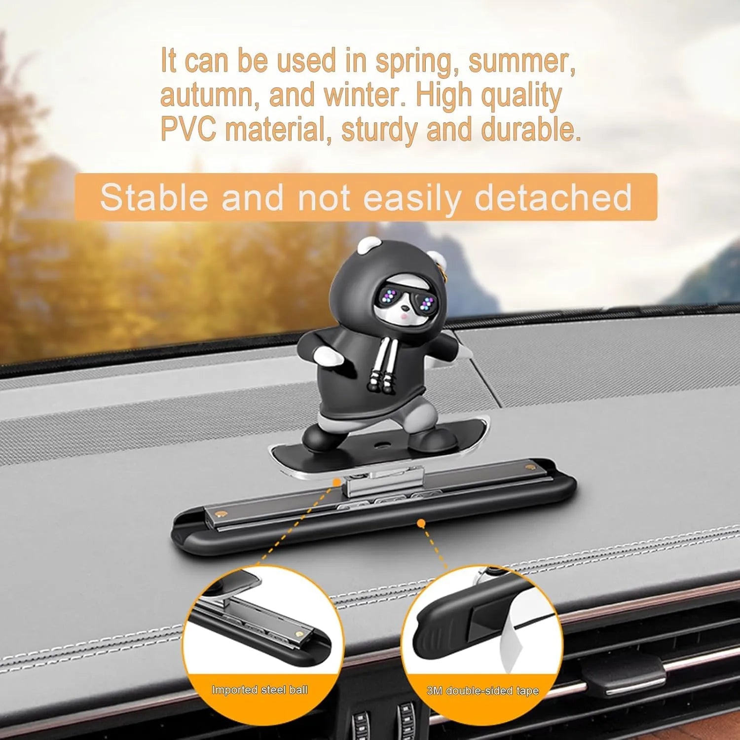 Sliding Bear Dashboard Toy – Wind-Up Skateboard Animal Figurine for Car Decor, Home Shelf & Desk Fun – No Battery Motion Ornament