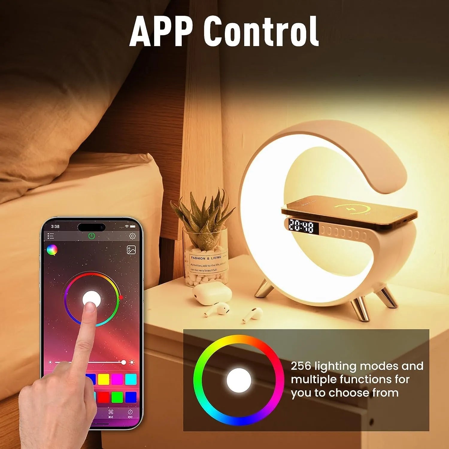 G Speaker Lamp - APP Control 3-in-1 Bluetooth Speaker with Wireless Charging, RGB Light, Sunrise Alarm Clock for Bedroom