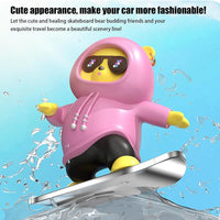 Sliding Bear Dashboard Toy – Wind-Up Skateboard Animal Figurine for Car Decor, Home Shelf & Desk Fun – No Battery Motion Ornament