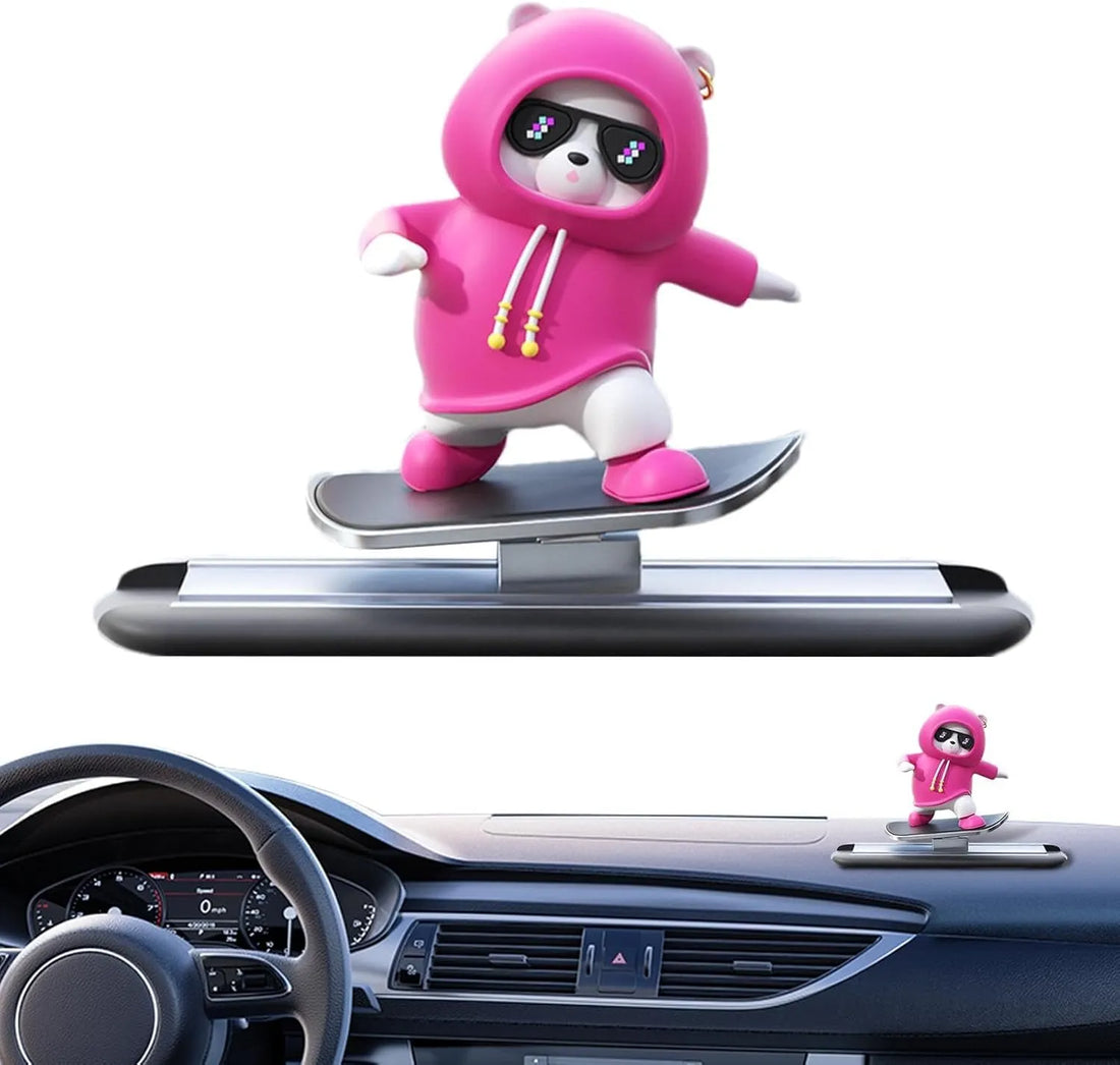 Sliding Bear Dashboard Toy – Wind-Up Skateboard Animal Figurine for Car Decor, Home Shelf & Desk Fun – No Battery Motion Ornament