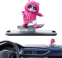 Sliding Bear Dashboard Toy – Wind-Up Skateboard Animal Figurine for Car Decor, Home Shelf & Desk Fun – No Battery Motion Ornament