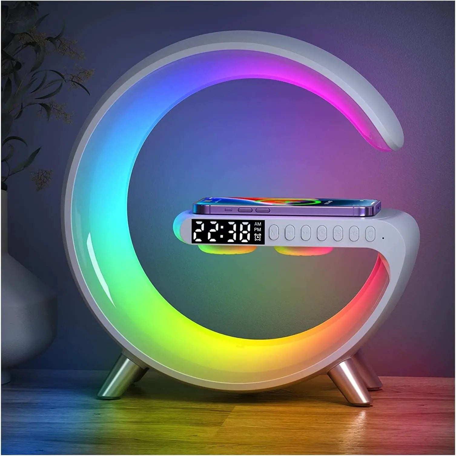 G Speaker Lamp - APP Control 3-in-1 Bluetooth Speaker with Wireless Charging, RGB Light, Sunrise Alarm Clock for Bedroom