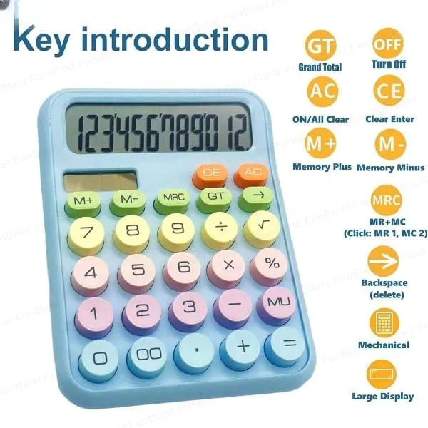 Retro Mechanical Calculator with Colorful Keys – Manual Push-Button Math Machine for Students, Teachers, and Decor – No Batteries Needed