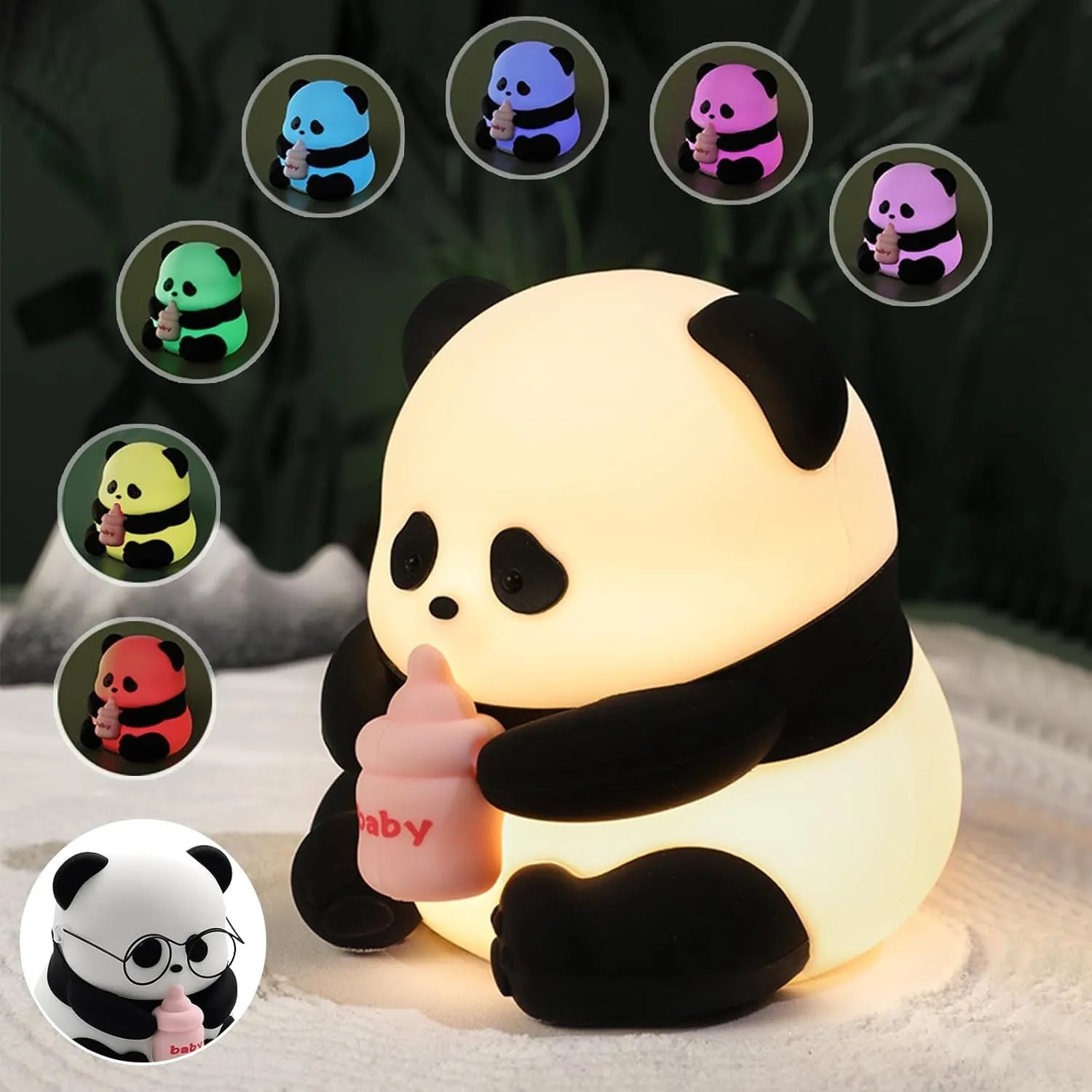 Silicone Baby Panda Night Lamp – Cute Rechargeable LED Bedside Light | 7-Color Changing Lamp for Bedroom & Gifting