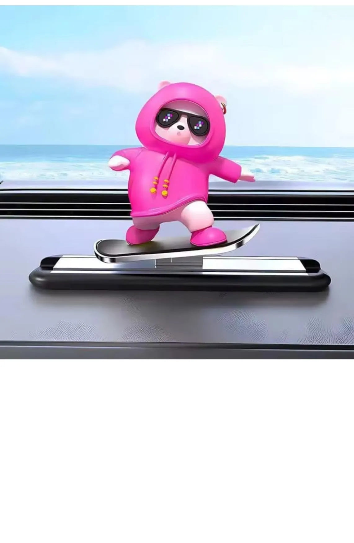 Sliding Bear Dashboard Toy – Wind-Up Skateboard Animal Figurine for Car Decor, Home Shelf & Desk Fun – No Battery Motion Ornament