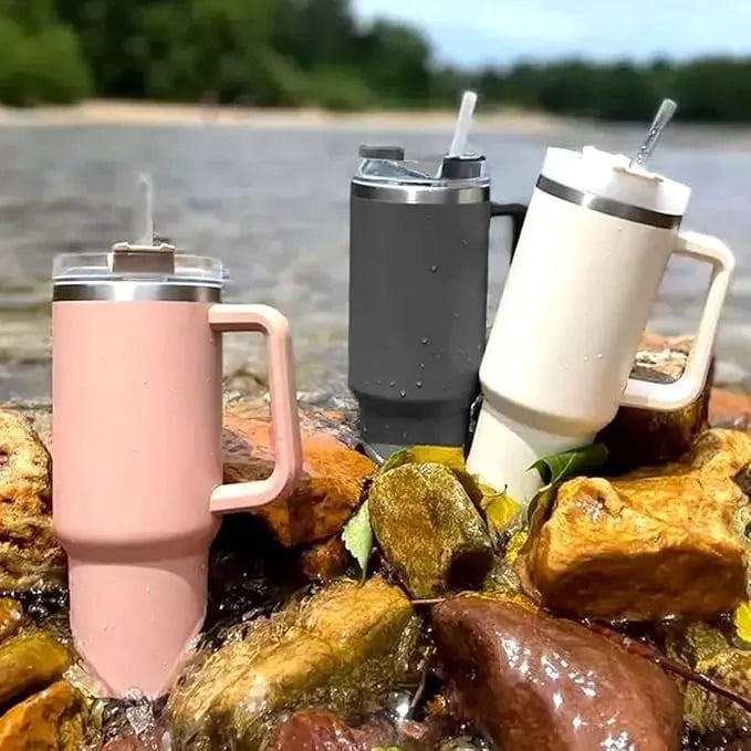 1200ml Thermosteel Tumbler – Insulated Stainless Steel Mug with Handle, Straw & Leakproof Lid | Hot & Cold Flask for Office, Gym, Car & Travel