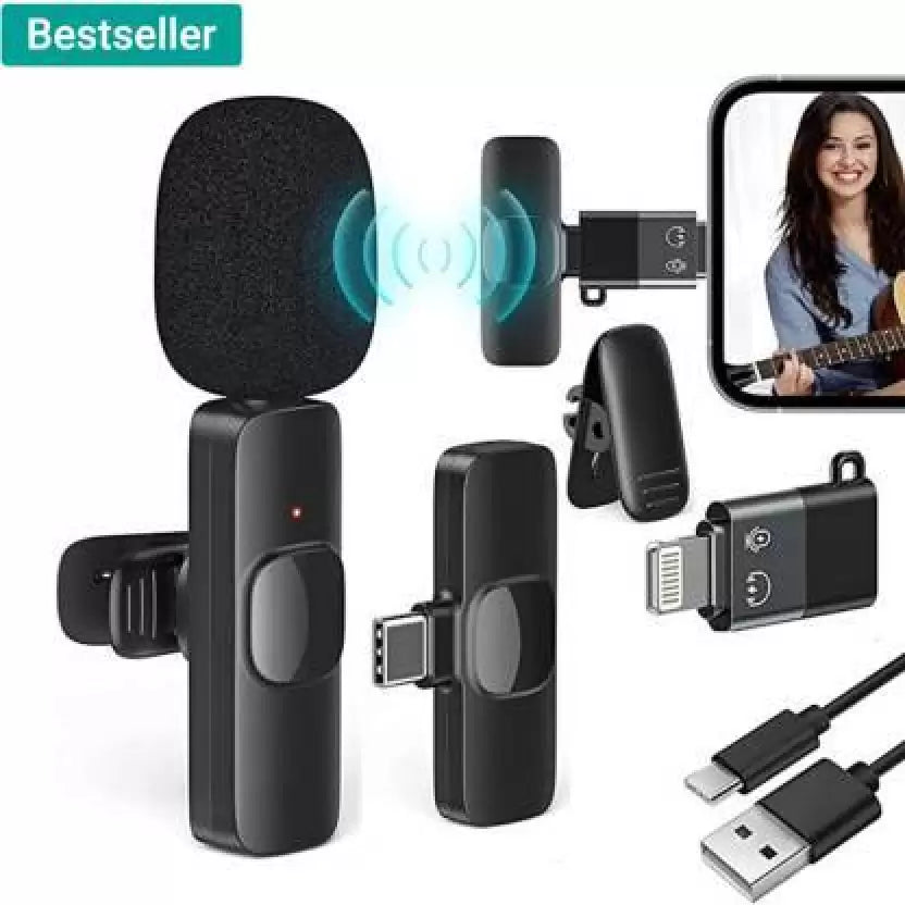 Professional Grade Wireless Mic for Video Making Voice Recording Instagram Reels Youtube Microphones (Black) - Kalesh Monk