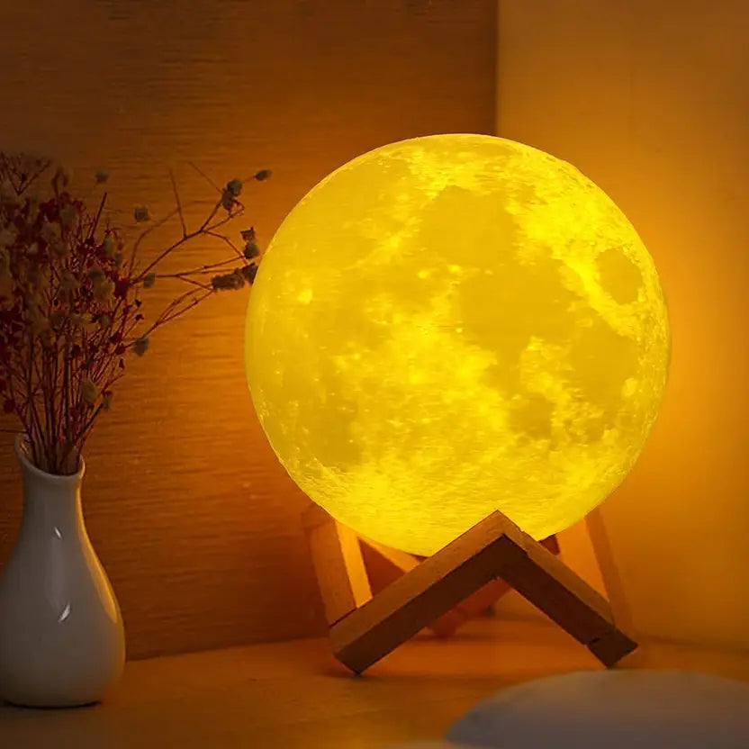 3D Moon Lamp Night Light – Realistic Lunar Surface, USB Rechargeable, Touch Control, Dimmable LED Light for Bedroom and Home Décor - Kalesh Monk