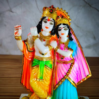 Marble Polish Lord Radha Krishna Love Couple Statue Stand on Lotus Sculpture Han