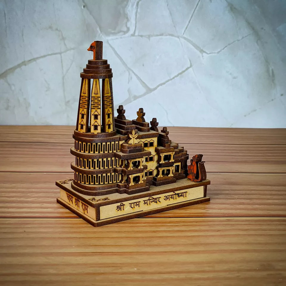 Shri Ram Mandir Ayodhya 3D Model Wooden Hand Carved Temple Decorative Showpiece