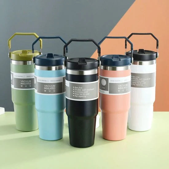 Stainless Steel THERMAL INSULATED TRAVEL MUGWITH CARRY HANDLE, For Office - Kalesh Monk